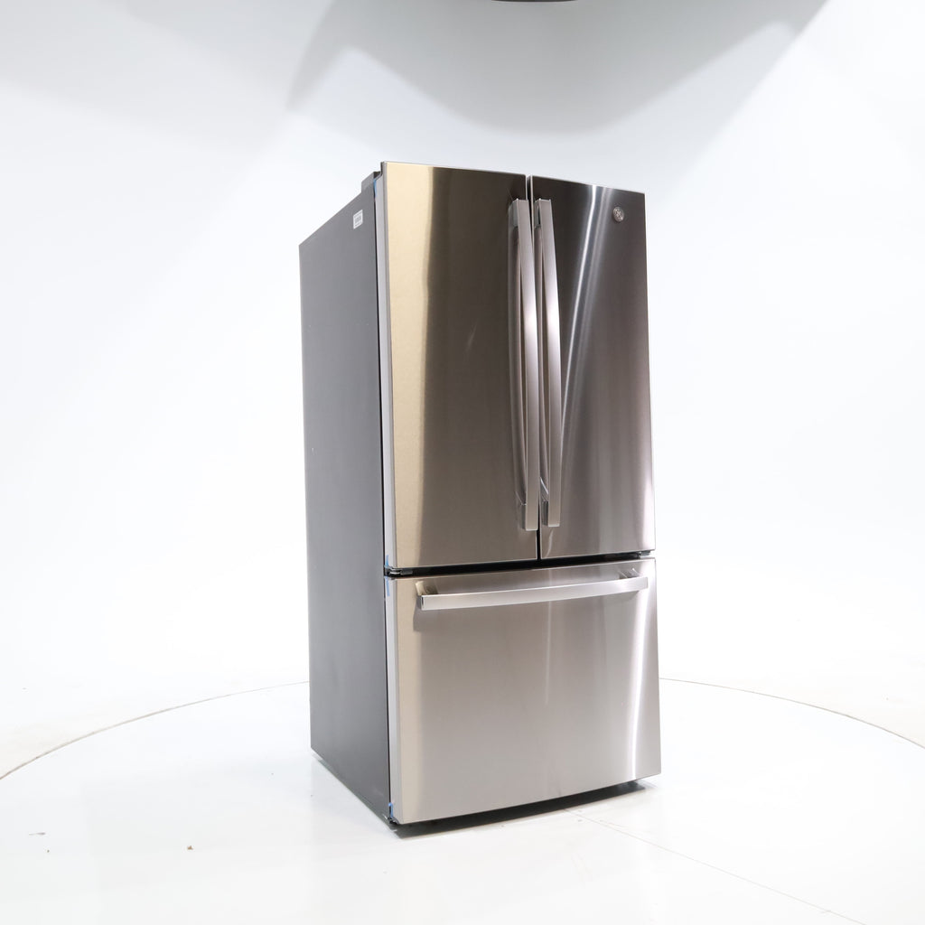 GE 33" Wide Stainless Steel ENERGY STAR 24.7 Cu. Ft. French-Door Refrigerator with Ice Maker and Water Dispenser GE9843 - GNE25JYKFS - New in Box