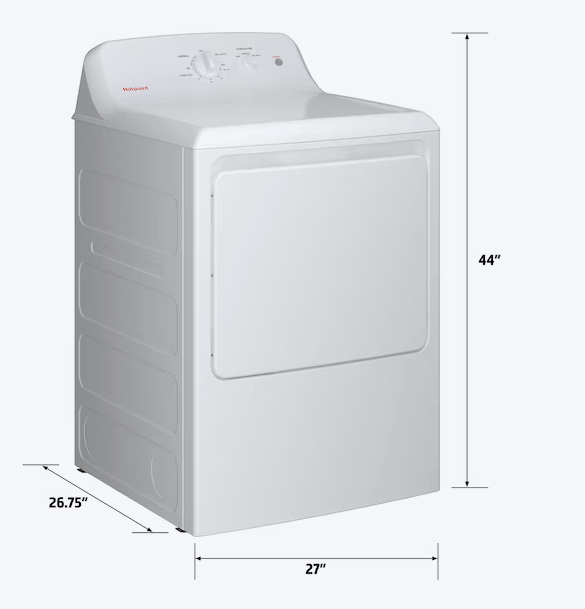 Hotpoint 6.2 cu. ft. Capacity Electric Dryer with Up To 120 ft. Venting and Shallow Depth 251310SD909 - HTX26EASWWW - Scratch & Dent (Moderate)