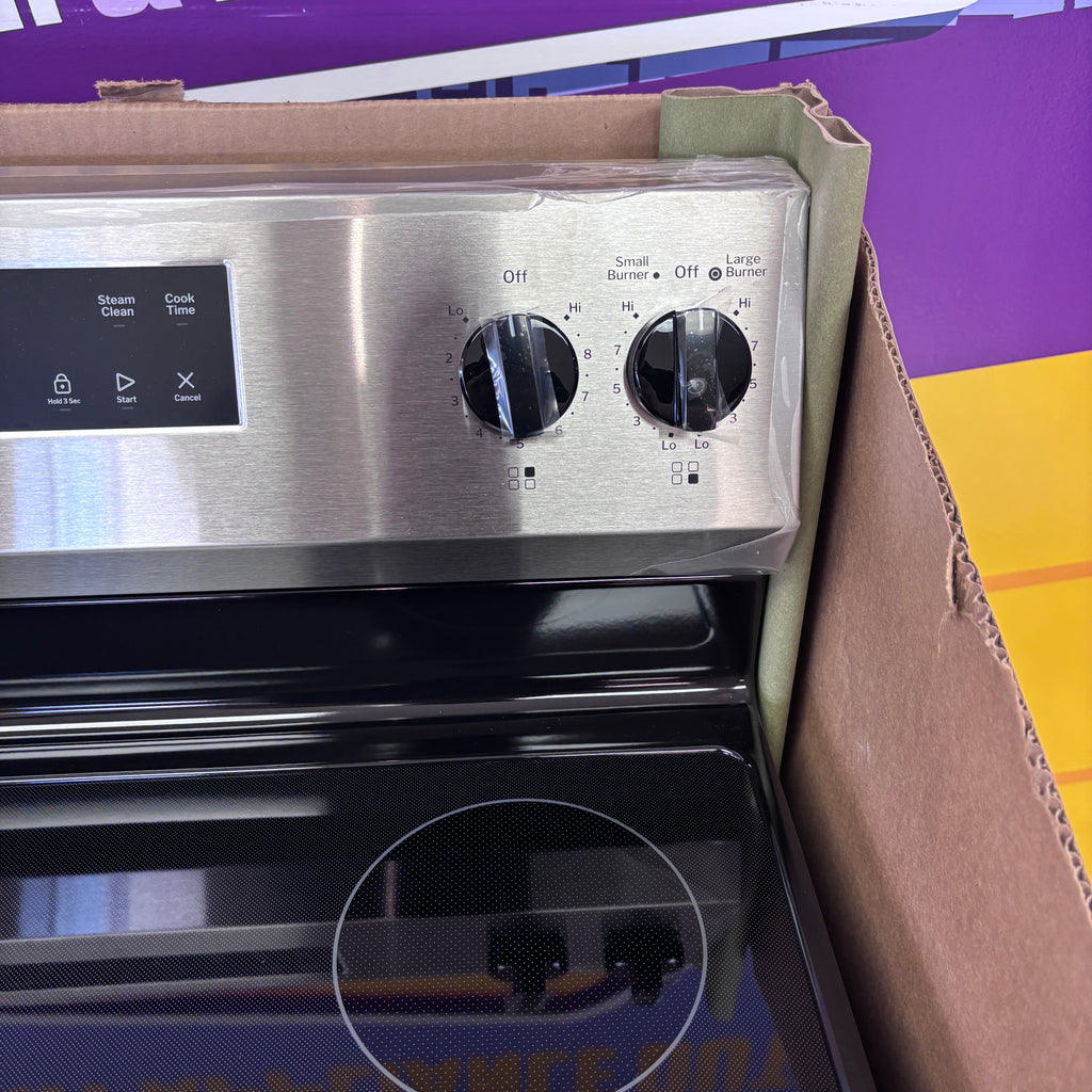Pictures of GE® Stainless Steel ENERGY STAR® 30" Free-Standing Electric Range with 4 Burner Radiant Cooktop GRF400SVSS - New In Box - Neu Appliance Outlet - Discount Appliance Outlet in Austin, Tx