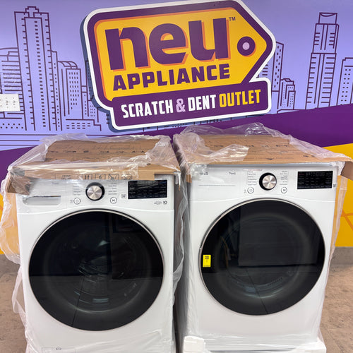 Pictures of LG 4.5 cu. ft. Front Load Washer with Steam and Built-In Intelligence in White WM4000HWA - New in Box and LG 7.4 cu. ft. Front Load Electric Dryer with TurboSteam and Sensor Dry Technology in White DLEX4000W - New in Box - Neu Appliance Outlet - Discount Appliance Outlet in Austin, Tx