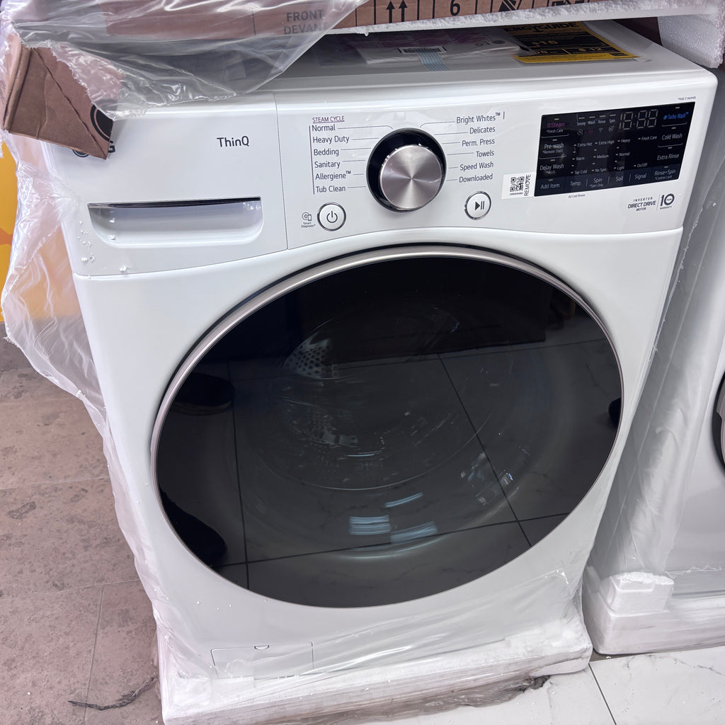 Pictures of LG 4.5 cu. ft. Front Load Washer with Steam and Built-In Intelligence in White WM4000HWA - New in Box and LG 7.4 cu. ft. Front Load Electric Dryer with TurboSteam and Sensor Dry Technology in White DLEX4000W - New in Box - Neu Appliance Outlet - Discount Appliance Outlet in Austin, Tx