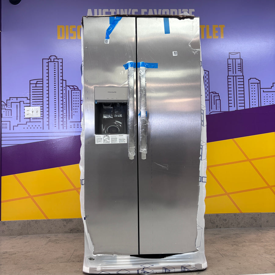 Frigidaire 33" Wide 22.3 cu. ft. ENERGY STAR Side by Side Refrigerator Stainless Steel with Exterior Water and Ice Dispenser FRSS2323AS - New In Box