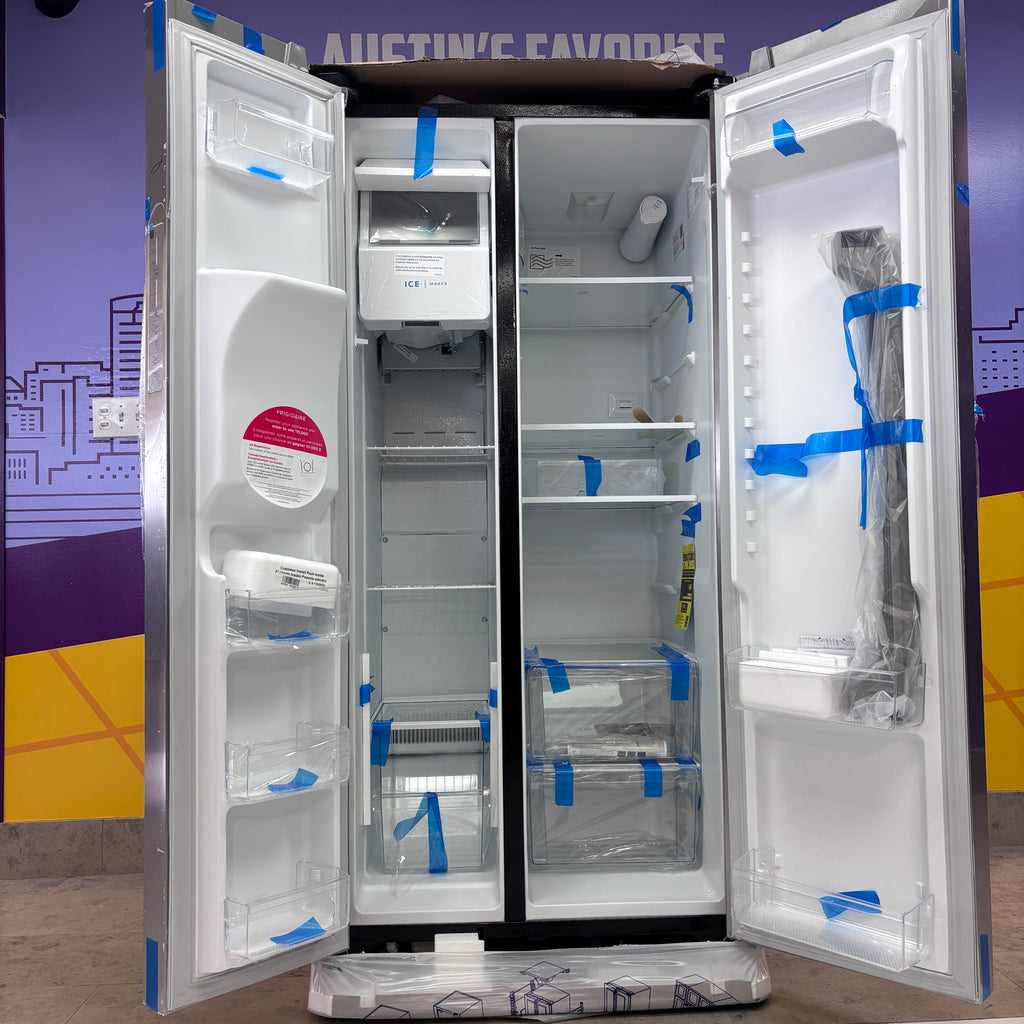 Pictures of Frigidaire 33" Wide 22.3 cu. ft. ENERGY STAR Side by Side Refrigerator Stainless Steel with Exterior Water and Ice Dispenser FRSS2323AS - New In Box - Neu Appliance Outlet - Discount Appliance Outlet in Austin, Tx