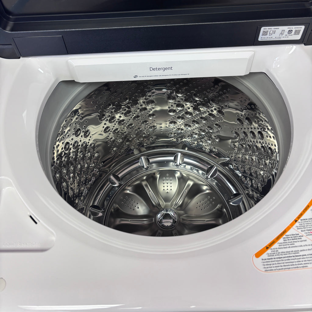 Pictures of LG 5.5 cu. ft. Mega Capacity Top Load Washer with Impeller in Alpine White WT8400CW - New in Box and LG Energy Star Certified 7.3 cu. ft. Ultra Large Capacity Rear Control Electric Dryer with LG EasyLoad™ Door and AI Sensing DLE8400WE - New in Box - Neu Appliance Outlet - Discount Appliance Outlet in Austin, Tx