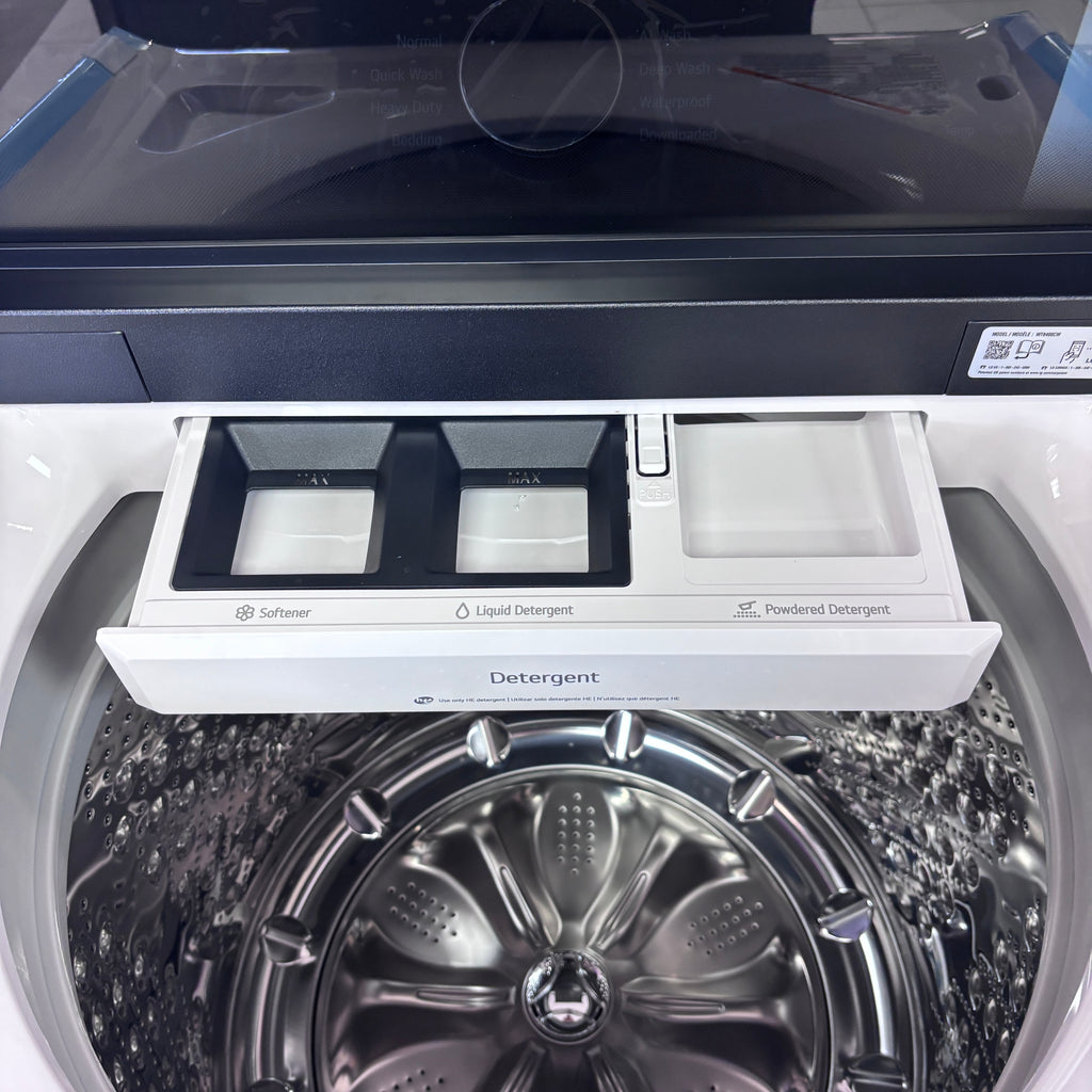 Pictures of LG 5.5 cu. ft. Mega Capacity Top Load Washer with Impeller in Alpine White WT8400CW - New in Box and LG Energy Star Certified 7.3 cu. ft. Ultra Large Capacity Rear Control Electric Dryer with LG EasyLoad™ Door and AI Sensing DLE8400WE - New in Box - Neu Appliance Outlet - Discount Appliance Outlet in Austin, Tx