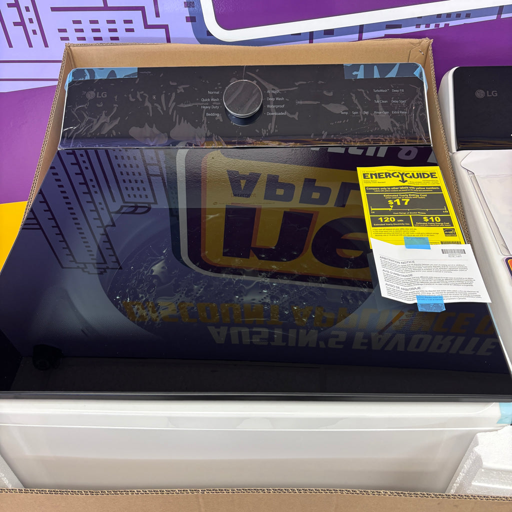 Pictures of LG 5.5 cu. ft. Mega Capacity Top Load Washer with Impeller in Alpine White WT8400CW - New in Box and LG Energy Star Certified 7.3 cu. ft. Ultra Large Capacity Rear Control Electric Dryer with LG EasyLoad™ Door and AI Sensing DLE8400WE - New in Box - Neu Appliance Outlet - Discount Appliance Outlet in Austin, Tx