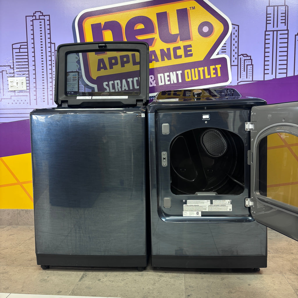 Pictures of Samsung 5.4 cu. ft. Smart Top Load Washer with Pet Care Solution and Super Speed Wash WA54CG7150AD - New in Box and Samsung Pet Care Dry and Steam Sanitize+ 7.4-cu ft Steam Cycle Smart Gas Dryer DVG54CG7150D - New in Box - Neu Appliance Outlet - Discount Appliance Outlet in Austin, Tx