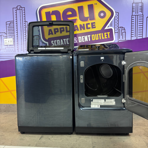 Pictures of Samsung 5.4 cu. ft. Smart Top Load Washer with Pet Care Solution and Super Speed Wash WA54CG7150AD - New in Box and Samsung Pet Care Dry and Steam Sanitize+ 7.4-cu ft Reversible Side Swing Door Steam Cycle Smart Gas Dryer DVG54CG7150D - New in Box - Neu Appliance Outlet - Discount Appliance Outlet in Austin, Tx