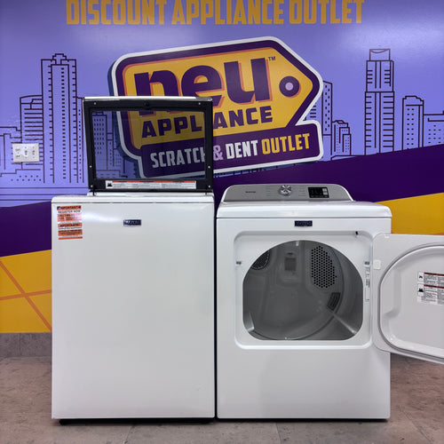 Maytag 5.3 cu. ft. Smart Top Load Washer with Extra Power MVW7232HW3 - Open Box and Maytag 7.0 cu. ft. Electric Dryer with Moisture Sensing and Quick Dry Cycle MED6200KW - Scratch & Dent (Minor)