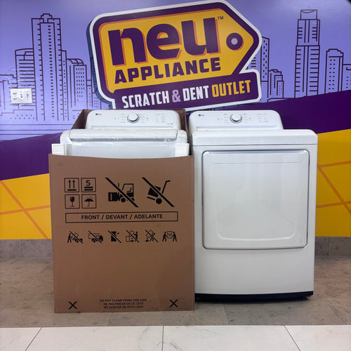 LG 4.3 cu. ft. Capacity Top Load Washer with TurboDrum™ Technology and Impeller WT6100CW - New in Box and LG 7.3 Cu. Ft.  Electric Rear Control Ultra Large Capacity Dryer in White with Sensor Dry DLE6100W - Open Box
