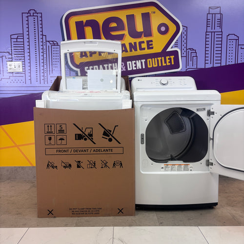 LG 4.3 cu. ft. Capacity Top Load Washer with TurboDrum™ Technology and Impeller WT6100CW - New in Box and LG 7.3 Cu. Ft.  Electric Rear Control Ultra Large Capacity Dryer in White with Sensor Dry DLE6100W - Open Box