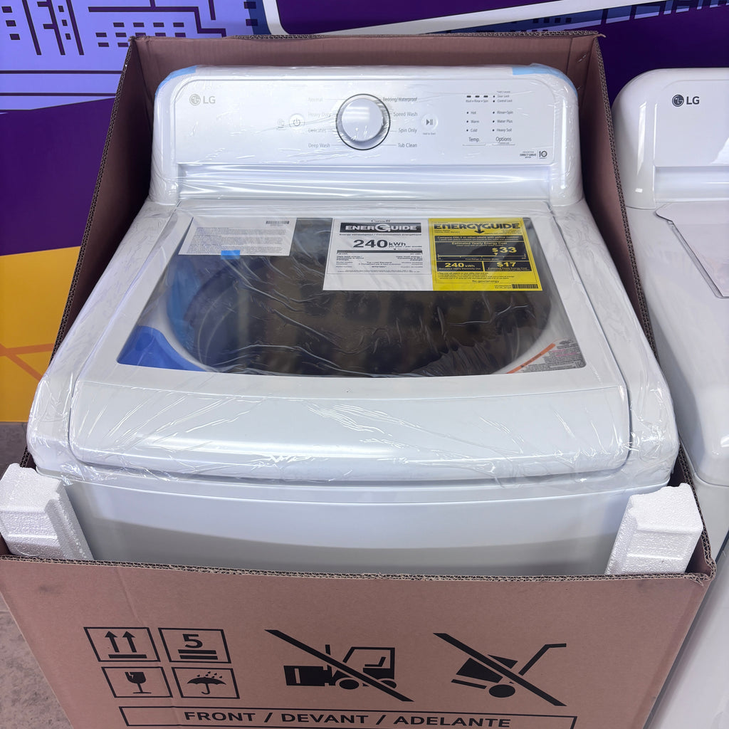 LG 4.3 cu. ft. Capacity Top Load Washer with TurboDrum™ Technology and Impeller WT6100CW - New in Box and LG 7.3 Cu. Ft.  Electric Rear Control Ultra Large Capacity Dryer in White with Sensor Dry DLE6100W - Open Box
