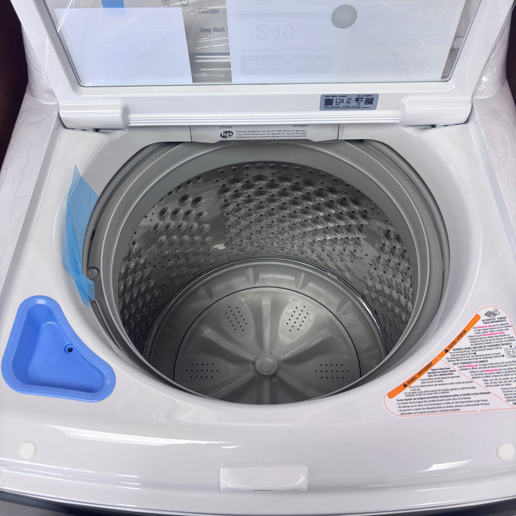 LG 4.3 cu. ft. Capacity Top Load Washer with TurboDrum™ Technology and Impeller WT6100CW - New in Box and LG 7.3 Cu. Ft.  Electric Rear Control Ultra Large Capacity Dryer in White with Sensor Dry DLE6100W - Open Box
