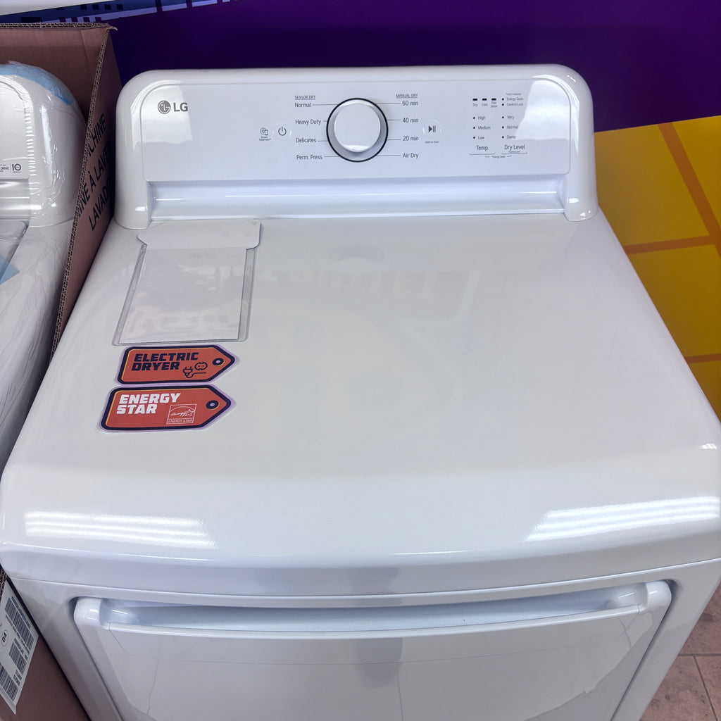 LG 4.3 cu. ft. Capacity Top Load Washer with TurboDrum™ Technology and Impeller WT6100CW - New in Box and LG 7.3 Cu. Ft.  Electric Rear Control Ultra Large Capacity Dryer in White with Sensor Dry DLE6100W - Open Box