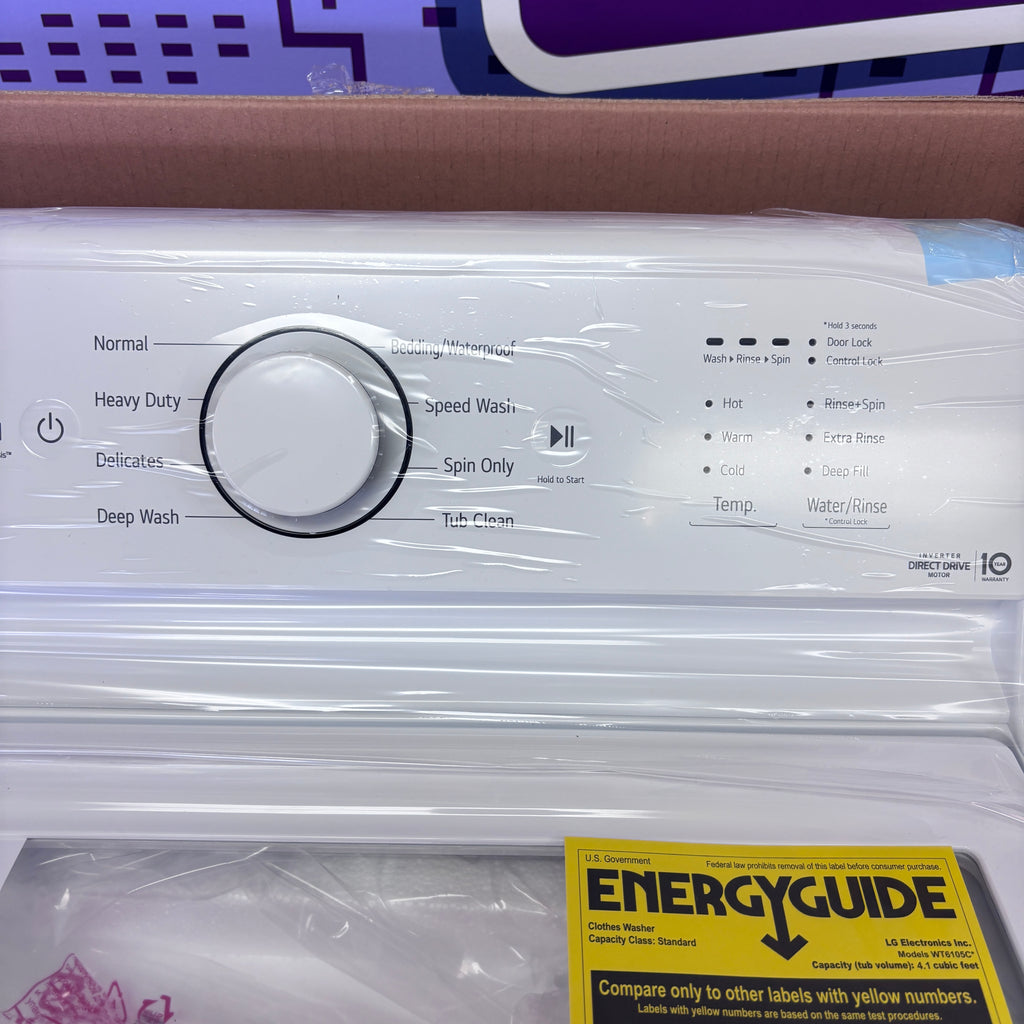 LG 4.1 Cu Ft Agitator Top-Load Washer with 4 Way Agitator and TurboDrum Technology WT6105CW - New in Box and LG 7.3 cu. ft. Ultra Large High Efficiency Gas Dryer w/ Sensor Dry Technology 15022 - DLG4971W - Certified Refurbished