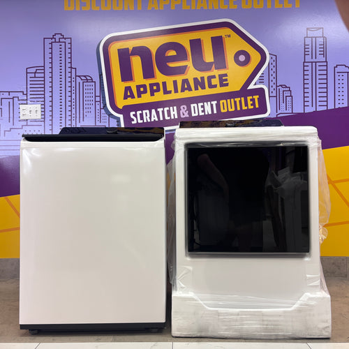 Pictures of LG 5.5 cu. ft. Mega Capacity Top Load Washer with Impeller in Alpine White WT8400CW - Open Box and LG Energy Star Certified 7.3 cu. ft. Ultra Large Capacity Rear Control Electric Dryer with LG EasyLoad™ Door and AI Sensing 15023 - DLE8400WE - New in Box - Neu Appliance Outlet - Discount Appliance Outlet in Austin, Tx