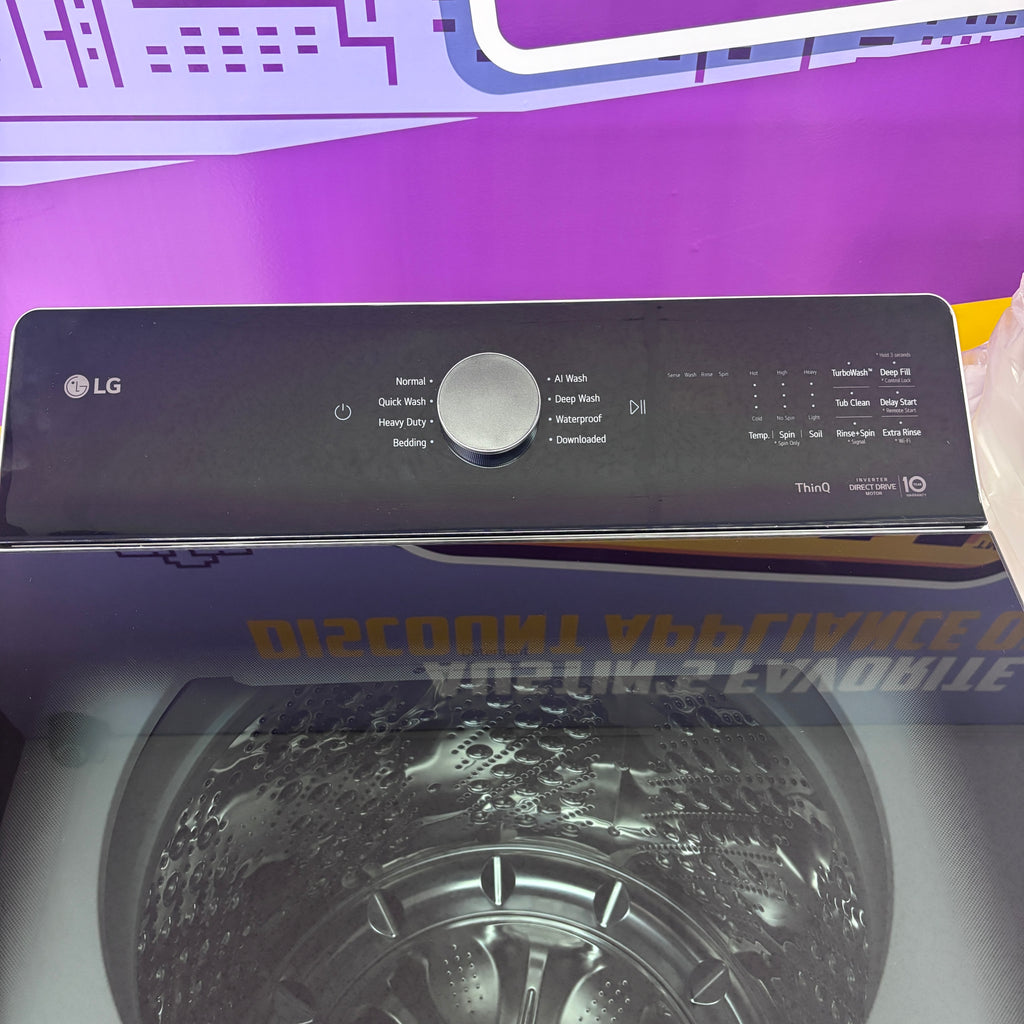 Pictures of LG 5.5 cu. ft. Mega Capacity Top Load Washer with Impeller in Alpine White WT8400CW - Open Box and LG Energy Star Certified 7.3 cu. ft. Ultra Large Capacity Rear Control Electric Dryer with LG EasyLoad™ Door and AI Sensing 15023 - DLE8400WE - New in Box - Neu Appliance Outlet - Discount Appliance Outlet in Austin, Tx