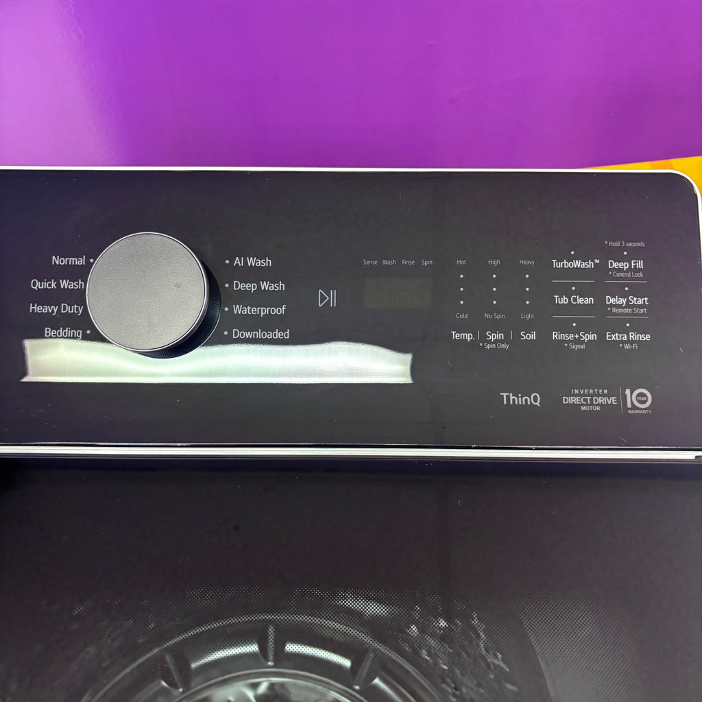 Pictures of LG 5.5 cu. ft. Mega Capacity Top Load Washer with Impeller in Alpine White WT8400CW - Open Box and LG Energy Star Certified 7.3 cu. ft. Ultra Large Capacity Rear Control Electric Dryer with LG EasyLoad™ Door and AI Sensing 15023 - DLE8400WE - New in Box - Neu Appliance Outlet - Discount Appliance Outlet in Austin, Tx