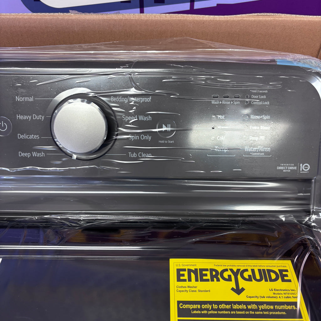 Pictures of LG 4.1 cu. ft. Top Load Washer with 4-Way Agitator® and TurboDrum™ Technology WT6105CM and LG 7.3 cu. ft. Gas Dryer with Dial-A Cycle Knob ENERGY STAR and FlowSense Duct Clogging Indicator 15025 - DLG6101M - Open Box - Neu Appliance Outlet - Discount Appliance Outlet in Austin, Tx