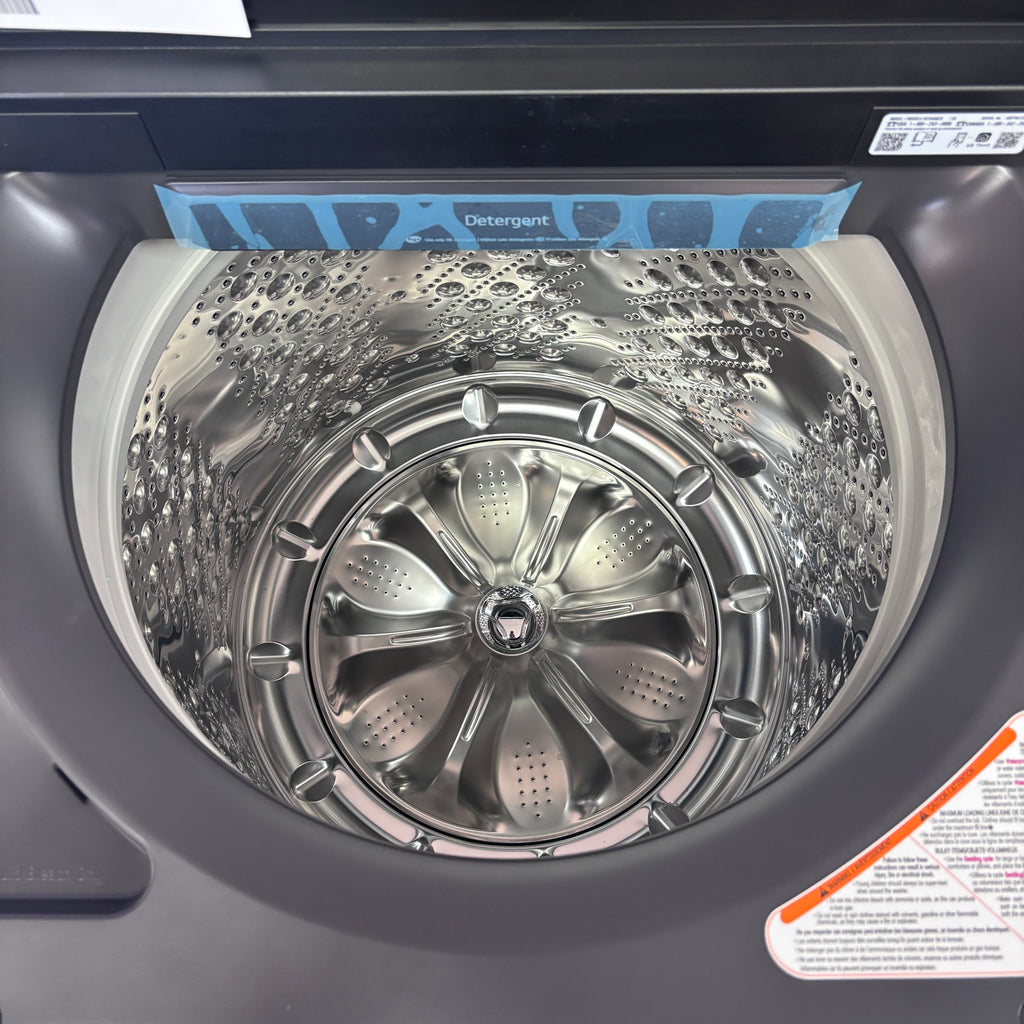 Pictures of LG Matte Black 5.5 cu. ft. Mega Capacity Top Load Washer with Impeller and AI Technology WT8400CB - New in Box and LG 7.3 cu. ft. Ultra Large Capacity Rear Control Electric Dryer with EasyLoad™ Door and AI Sensing 15024 - DLE8400BE - Open Box - Neu Appliance Outlet - Discount Appliance Outlet in Austin, Tx