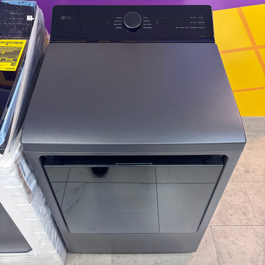 Pictures of LG Matte Black 5.5 cu. ft. Mega Capacity Top Load Washer with Impeller and AI Technology WT8400CB - New in Box and LG 7.3 cu. ft. Ultra Large Capacity Rear Control Electric Dryer with EasyLoad™ Door and AI Sensing 15024 - DLE8400BE - Open Box - Neu Appliance Outlet - Discount Appliance Outlet in Austin, Tx