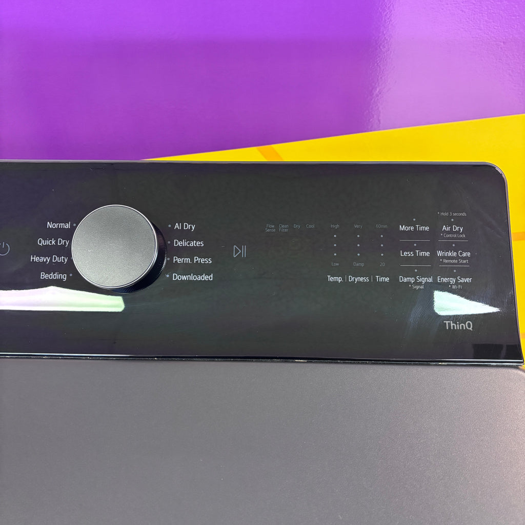 Pictures of LG Matte Black 5.5 cu. ft. Mega Capacity Top Load Washer with Impeller and AI Technology WT8400CB - New in Box and LG 7.3 cu. ft. Ultra Large Capacity Rear Control Electric Dryer with EasyLoad™ Door and AI Sensing 15024 - DLE8400BE - Open Box - Neu Appliance Outlet - Discount Appliance Outlet in Austin, Tx