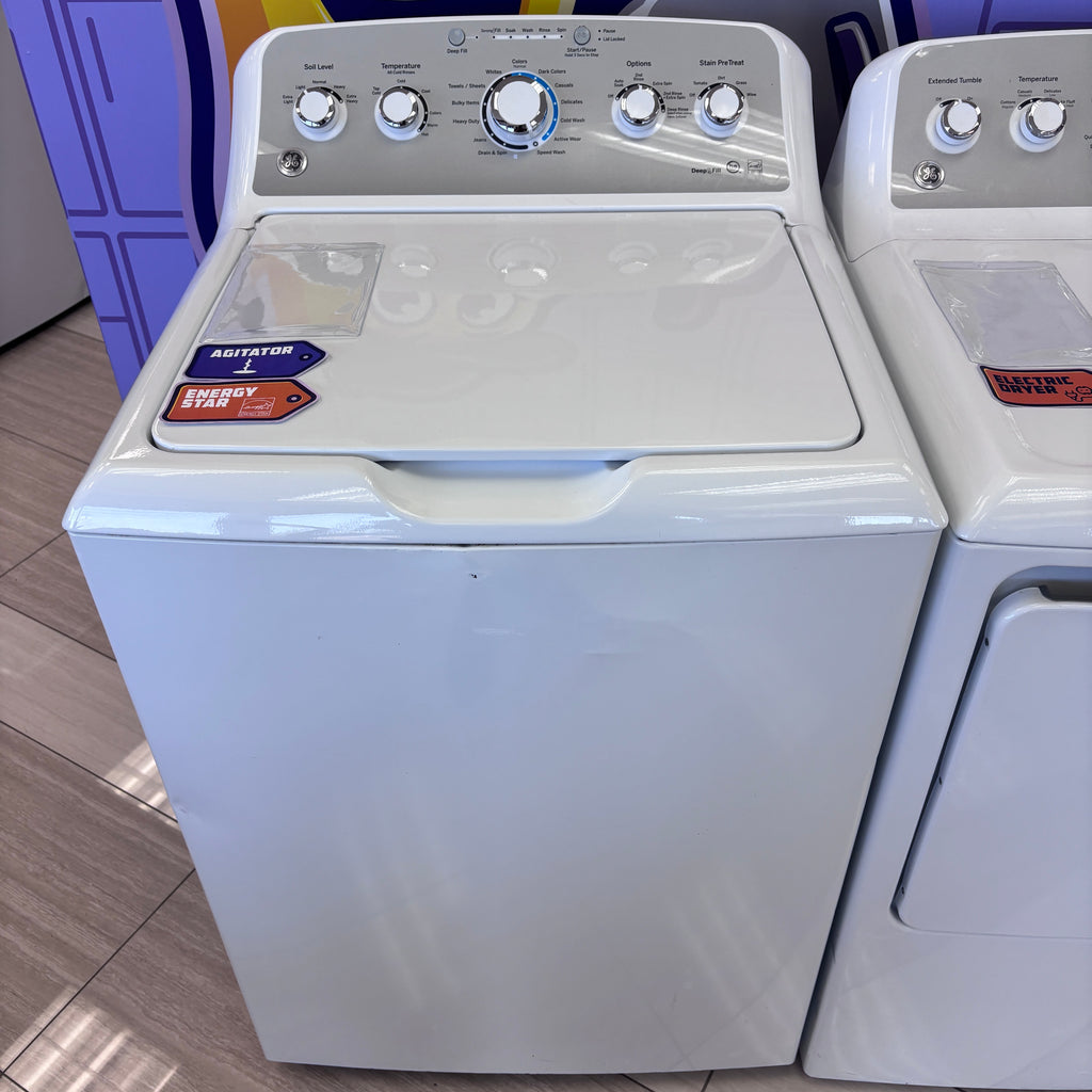 GE Top Load 4.2 Cu. Ft. Washer with Stain PreTreat in White GTW485ASJWS - Certified Refurbished and GE Electric Front Load Dryer with Sensor Dry in White 15030 - GTD45EASJWS - Certified Refurbished