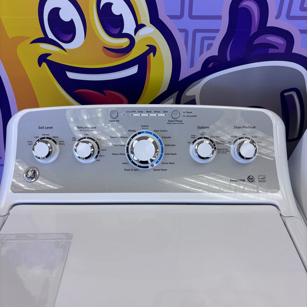 GE Top Load 4.2 Cu. Ft. Washer with Stain PreTreat in White GTW485ASJWS - Certified Refurbished and GE Electric Front Load Dryer with Sensor Dry in White 15030 - GTD45EASJWS - Certified Refurbished