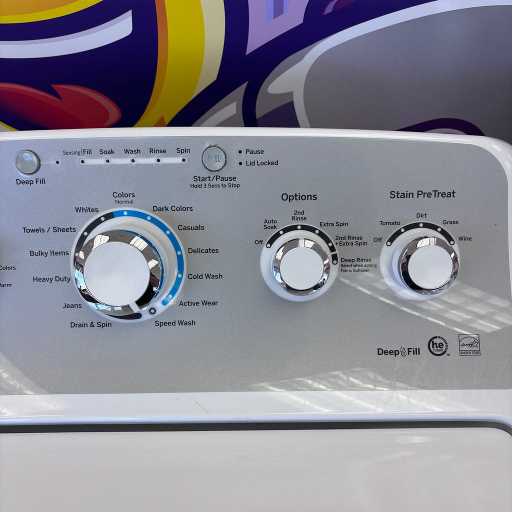 GE Top Load 4.2 Cu. Ft. Washer with Stain PreTreat in White GTW485ASJWS - Certified Refurbished and GE Electric Front Load Dryer with Sensor Dry in White 15030 - GTD45EASJWS - Certified Refurbished