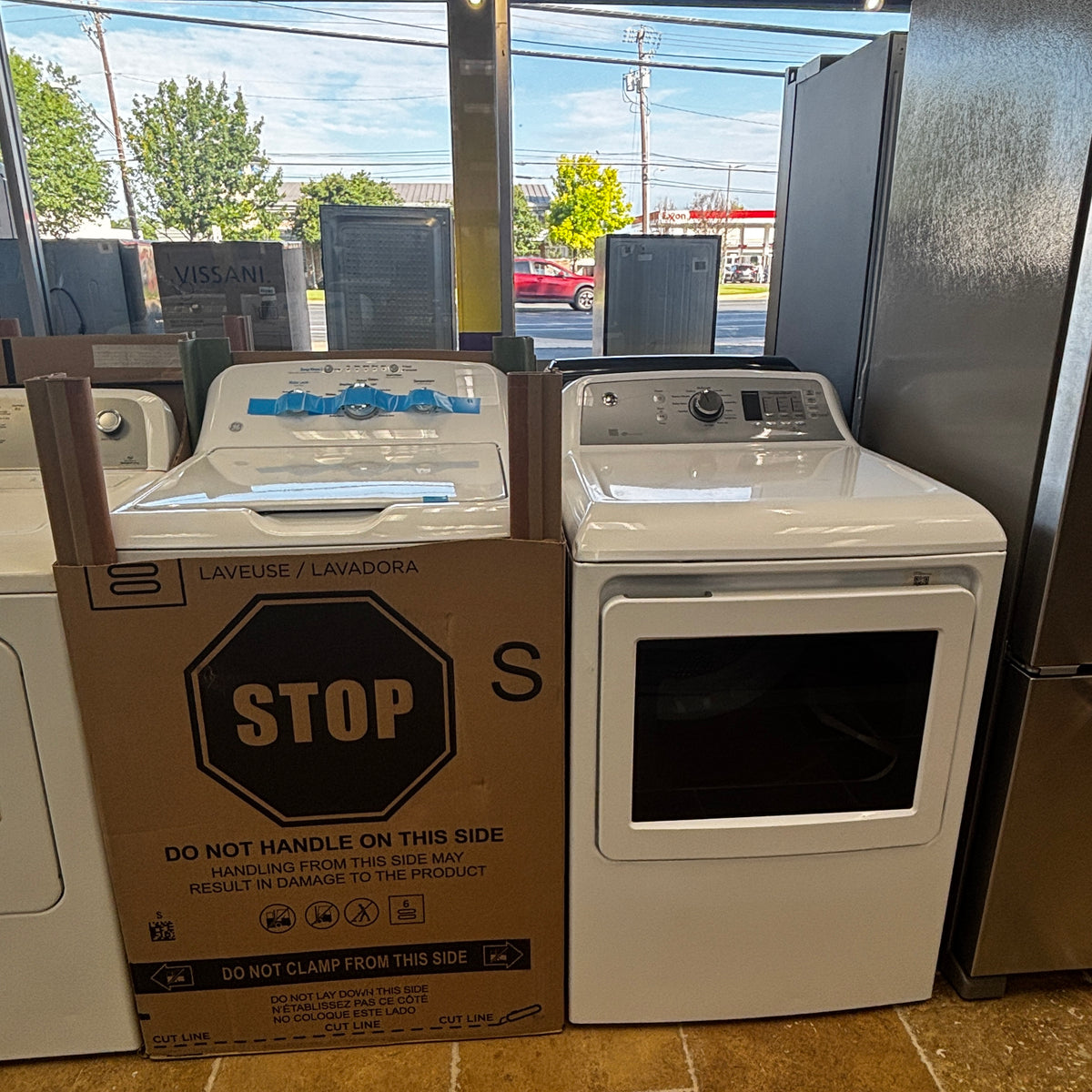 GE White Top Load 4.0 Cu. Ft. Capacity Washer with Stainless Steel Wash Basket GTW325ASWWW - New in Box and  GE ENERGY STAR 7.4 cu. ft. Capacity Aluminized Alloy Drum Electric Dryer with Sensor Dry  15034 - GTD65EBSJWS - Certified Refurbished