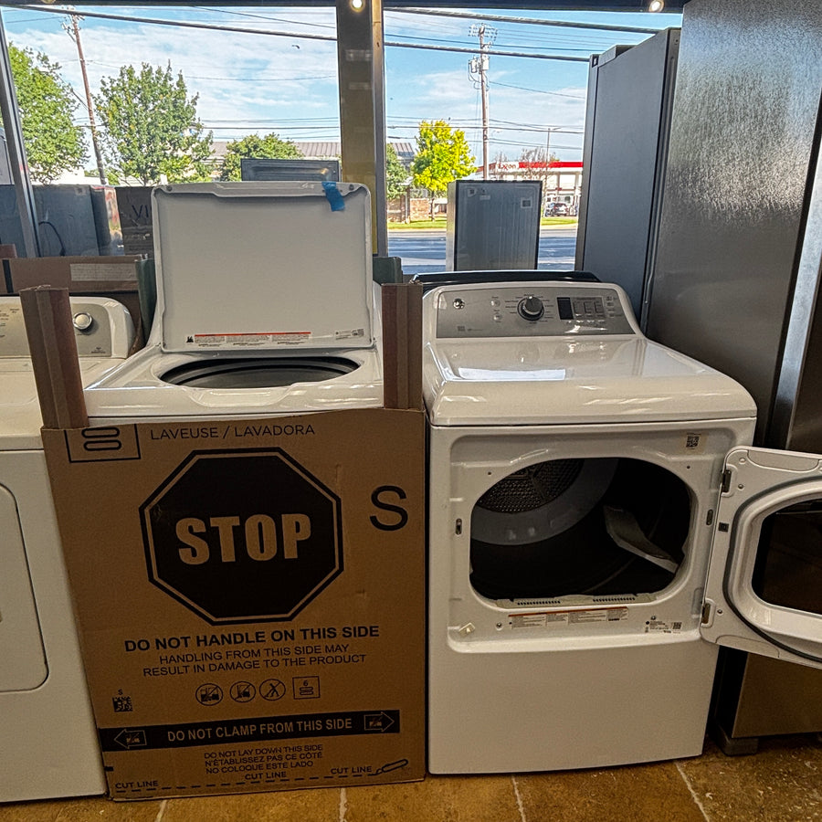 GE White Top Load 4.0 Cu. Ft. Capacity Washer with Stainless Steel Wash Basket GTW325ASWWW - New in Box and  GE ENERGY STAR 7.4 cu. ft. Capacity Aluminized Alloy Drum Electric Dryer with Sensor Dry  15034 - GTD65EBSJWS - Certified Refurbished