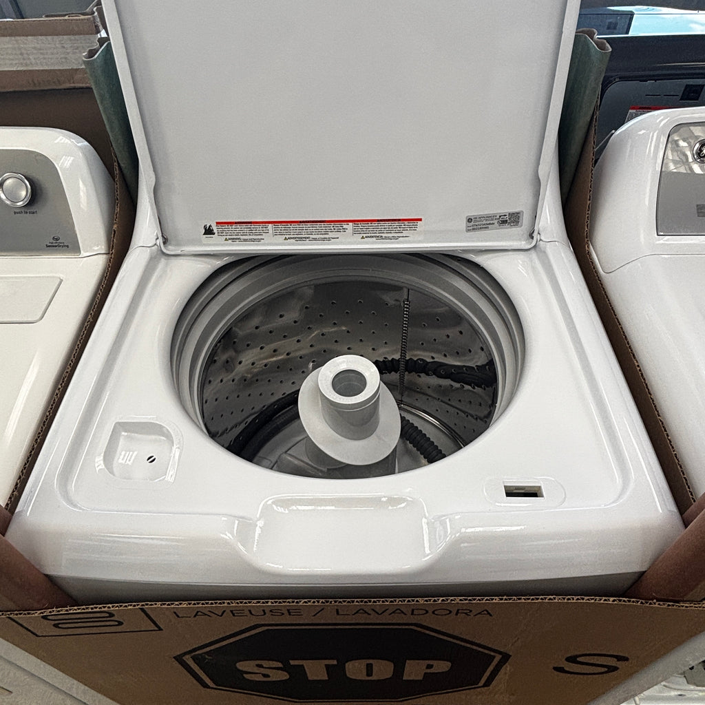 Pictures of GE White Top Load 4.0 Cu. Ft. Capacity Washer with Stainless Steel Wash Basket GTW325ASWWW - New in Box and GE ENERGY STAR 7.4 cu. ft. Capacity Aluminized Alloy Drum Electric Dryer with Sensor Dry 15034 - GTD65EBSJWS - Certified Refurbished - Neu Appliance Outlet - Discount Appliance Outlet in Austin, Tx