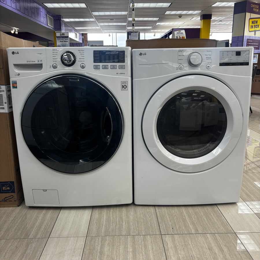 LG TurboWash 4.3 Cu. Ft. 12-Cycle High-Efficiency Steam Front-Loading Washer WM3570HWA - Scratch & Dent (Moderate) and LG 7.4 cu. ft. ENERGY STAR Electric Vented Dryer with Sensor Dry and SmartThinQ Technology 15036 - DLE3400W - Scratch & Dent (Minor)