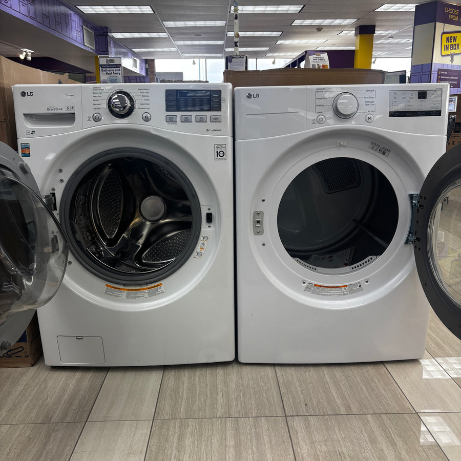 LG TurboWash 4.3 Cu. Ft. 12-Cycle High-Efficiency Steam Front-Loading Washer WM3570HWA - Scratch & Dent (Moderate) and LG 7.4 cu. ft. ENERGY STAR Electric Vented Dryer with Sensor Dry and SmartThinQ Technology 15036 - DLE3400W - Scratch & Dent (Minor)