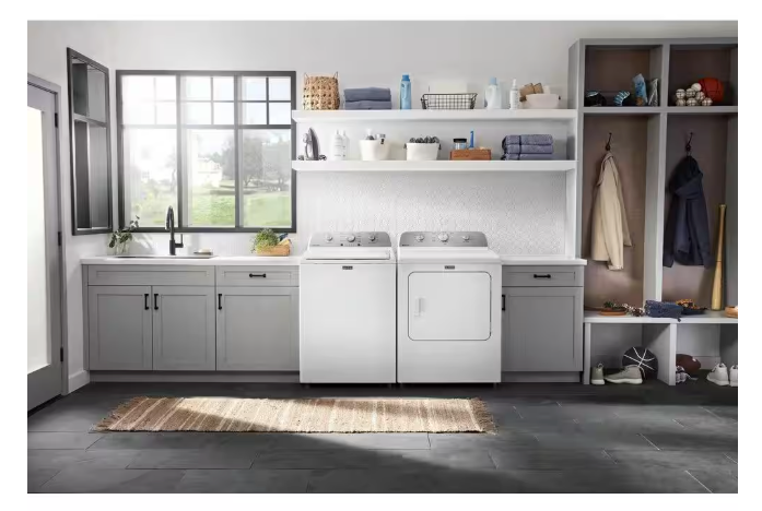 Maytag 4.5 cu. ft. Capacity Top Load Washer with Power™ Agitator and Deep Fill MVW4505MW - Open Box and Maytag 7.0 cu. ft. Capacity Top Load Electric Wrinkle Prevent Dryer MED4500MW - Scratch & Dent (Minor)