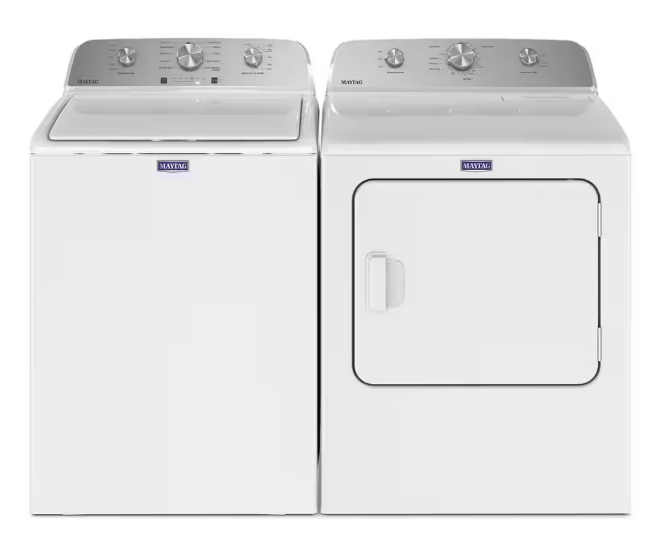 Pictures of Maytag 4.5 cu. ft. Capacity Top Load Washer with Power™ Agitator and Deep Fill MVW4505MW - Open Box and Maytag 7.0 cu. ft. Capacity Top Load Electric Wrinkle Prevent Dryer MED4500MW - Scratch & Dent (Minor) - Neu Appliance Outlet - Discount Appliance Outlet in Austin, Tx