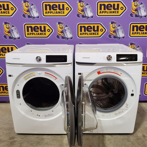 Pictures of Samsung 4.5 Cu. Ft. High-Efficiency Smart Front Load Washer with AI Smart Dial WF45A6400AW - Scratch & Dent (Moderate) and Samsung 7.5 cu. ft. Vented Smart Stackable Electric Dryer with Super Speed Dry 16252 - DVE45A6400W - Scratch & Dent (Moderate) - Neu Appliance Outlet - Discount Appliance Outlet in Austin, Tx