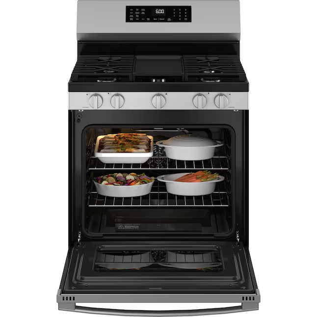 GE 30" Free-Standing Gas Convection Range with EasyWash™ Oven Tray and No Preheat Air Fry GE9845 - GGF600AVSS - New in Box