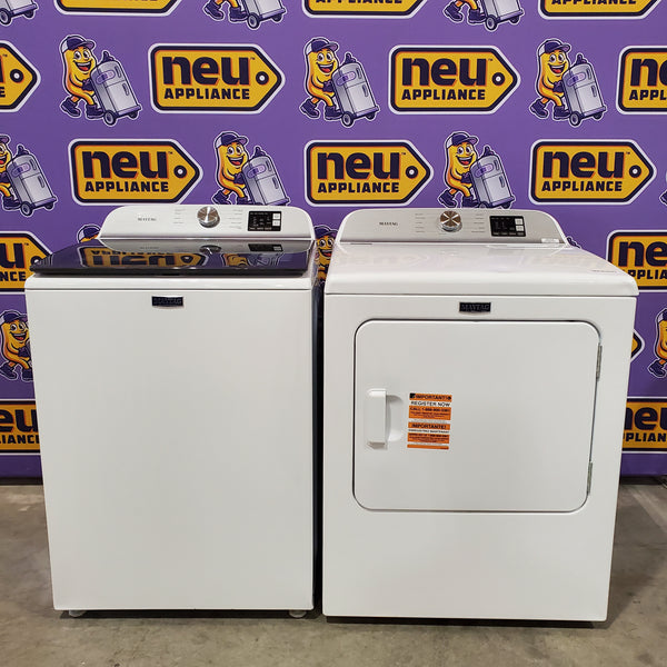 Maytag Top Load 4.8 cu ft Washer with Deep Fill and Slow-Close Glass Lid MVW6200KW - Scratch & Dent (Minor) and Maytag 7.0 cu ft Electric Dryer with Moisture Sensing and Quick Dry Cycle 16162 - MED6200KW - Scratch & Dent (Minor)