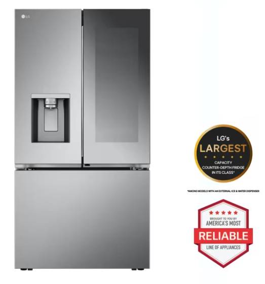 LG 26 cu. ft. Counter-Depth French Door Refrigerator in Stainless Steel with Mirror InstaView™ 22131SD94 - LRYKC2606S - Scratch & Dent (Minor)