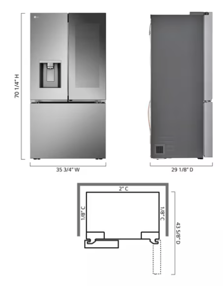LG 26 cu. ft. Counter-Depth French Door Refrigerator in Stainless Steel with Mirror InstaView™ 22131SD94 - LRYKC2606S - Scratch & Dent (Minor)