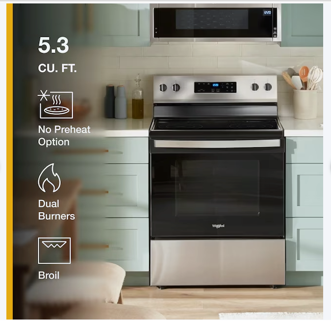 Pictures of Whirlpool Fingerprint Resistant Stainless Steel Electric 30 Inch Range with Steam Clean and No Preheat Mode WFES3330RZ - Scratch & Dent (Minor) - Neu Appliance Outlet - Discount Appliance Outlet in Austin, Tx