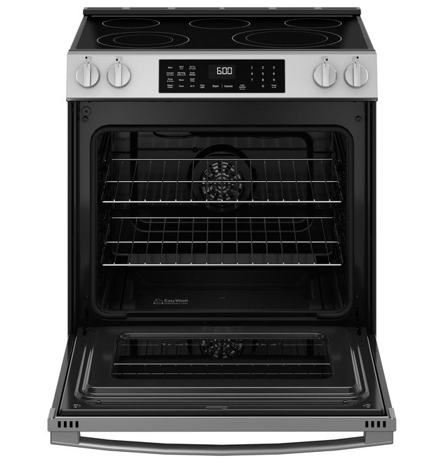 GE® Fingerprint Resistant Stainless 30" Slide-In Electric Convection Range with No Preheat Air Fry and EasyWash™ Oven Tray 22SD034 - GRS60LAVFS - Open Box