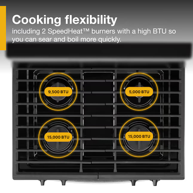 Whirlpool 5.1 Cu. Ft. Freestanding Gas Range with Broiler Drawer and Two Speed Heat Burners in Stainless Steel 22131SD72 - WFG320M0MS - Scratch & Dent (Minor)