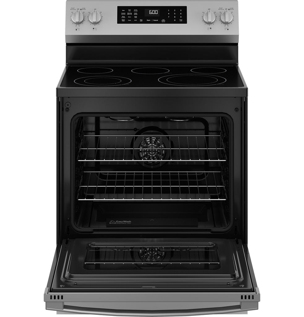 Pictures of GE ENERGY STAR® 30" Free-Standing Electric Convection Range with No Preheat Air Fry and EasyWash™ Oven Tray GRF600AVSS - New in Box - Neu Appliance Outlet - Discount Appliance Outlet in Austin, Tx