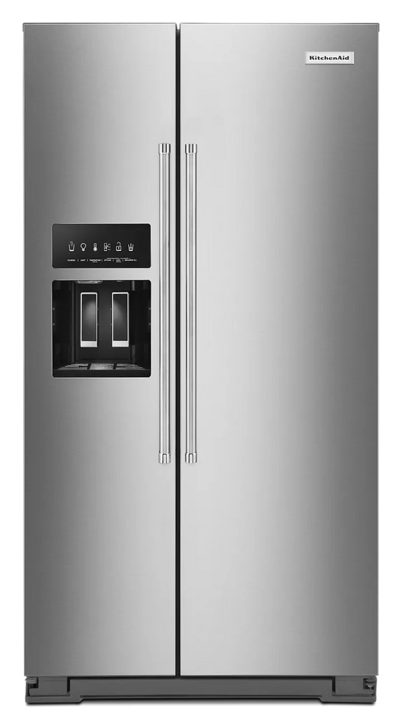 KitchenAid 24.8 cu ft. Side-by-Side Refrigerator with Exterior Ice and Water and PrintShield™ finish KRSF705HPS - Scratch & Dent (Moderate)