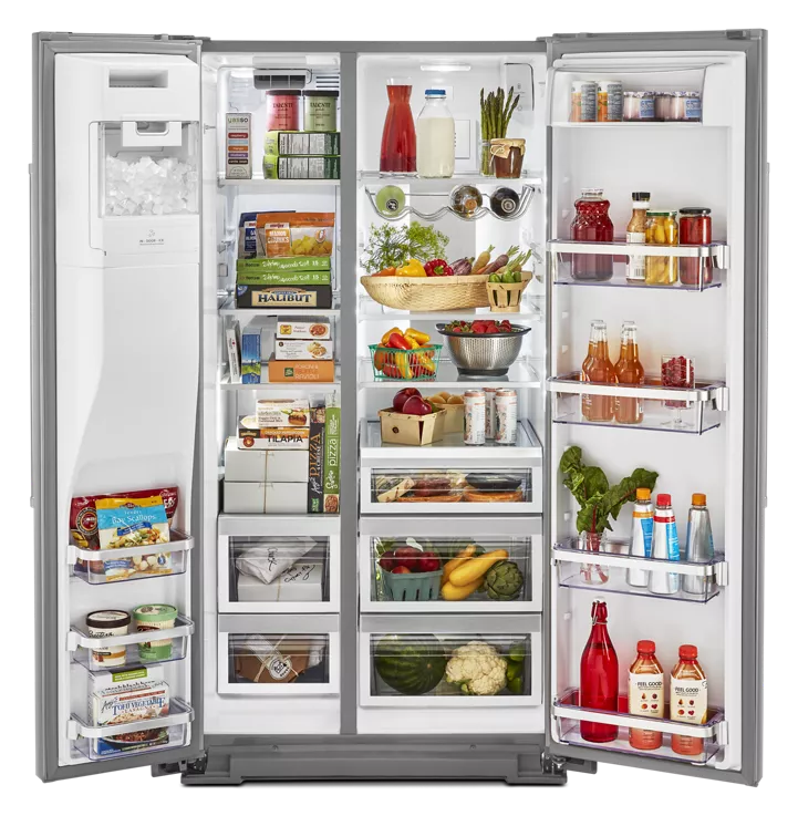 KitchenAid 24.8 cu ft. Side-by-Side Refrigerator with Exterior Ice and Water and PrintShield™ finish KRSF705HPS - Scratch & Dent (Moderate)