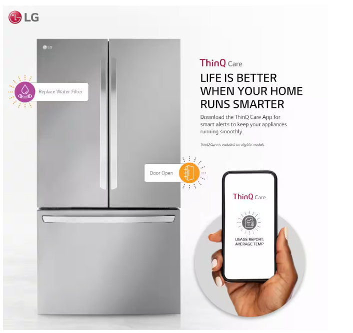 LG 27 cu. ft. Smart Counter-Depth MAX™ French Door Refrigerator with Linear Cooling™ and Internal Water Dispenser LRFLC2706S - New in Box