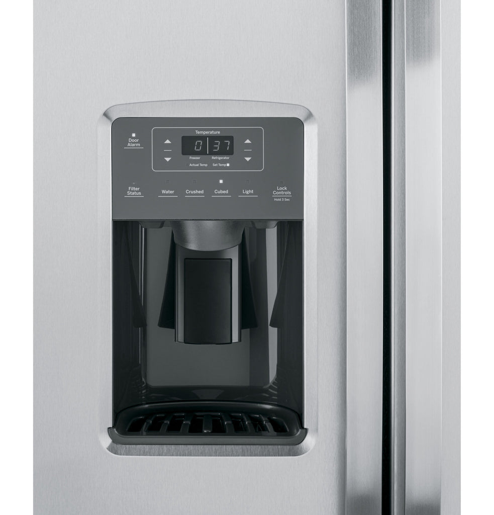 Pictures of GE 25.3 Cu. Ft. Side-By-Side Refrigerator in Fingerprint Resistant Stainless Steel GSS25GYPFS - Scratch & Dent (Minor) - Neu Appliance Outlet - Discount Appliance Outlet in Austin, Tx
