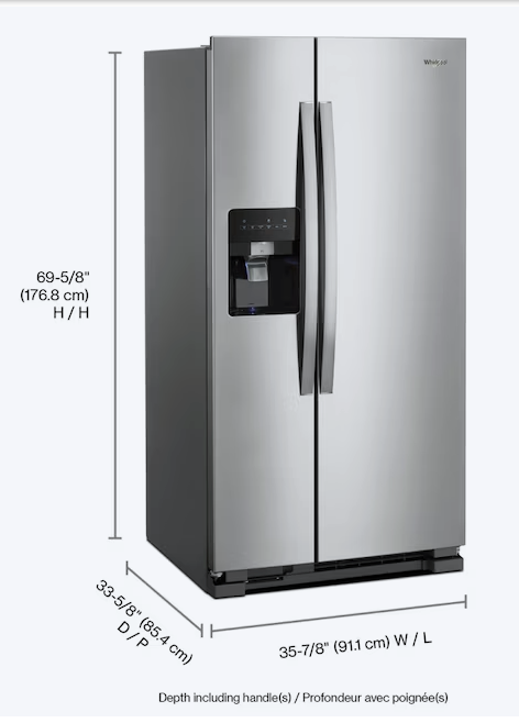 Whirlpool 24 cu ft Capacity Side By Side Refrigerator with Ice and Water Dispenser in Fingerprint Resistant Stainless Steel WRS315SDHZ - Scratch & Dent (Minor)